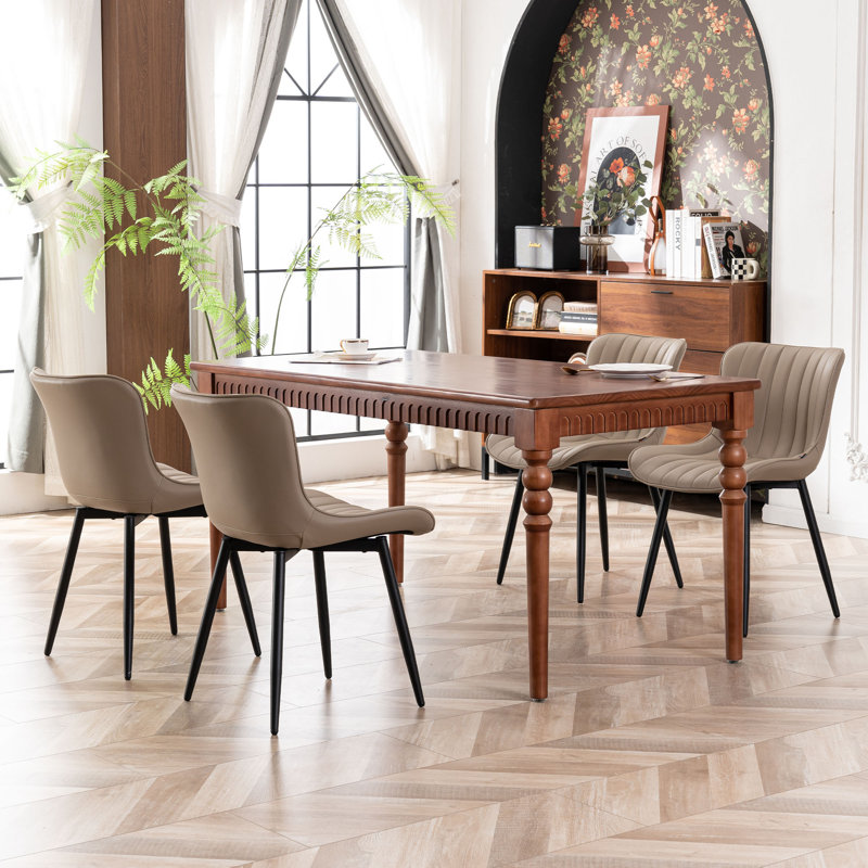 Heitger Leather Upholstered Side Chairs Modern Dining Chairs, Wingback Dining Room Chair, Khaki