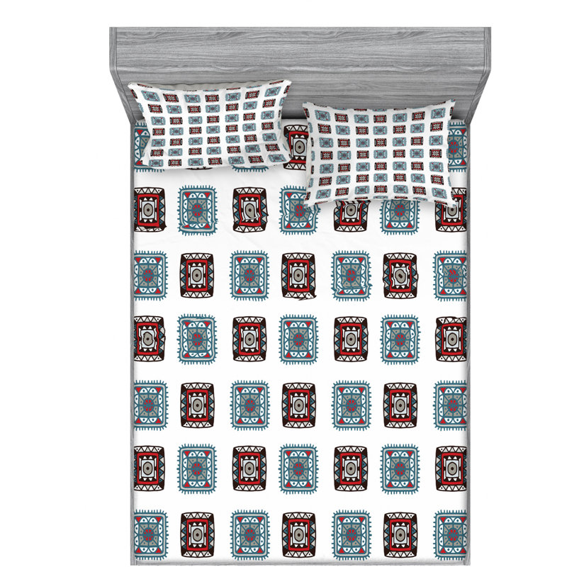Microfiber Geometric Sheet Set, Queen Sheet Set with Fitted Sheet