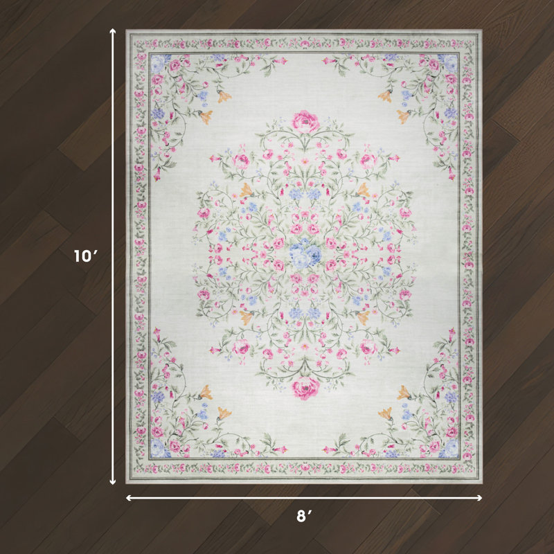 Tapis lavable imprimé en velours Laura Ashley, Ivoire ivoire, 8 pi x 10 pi