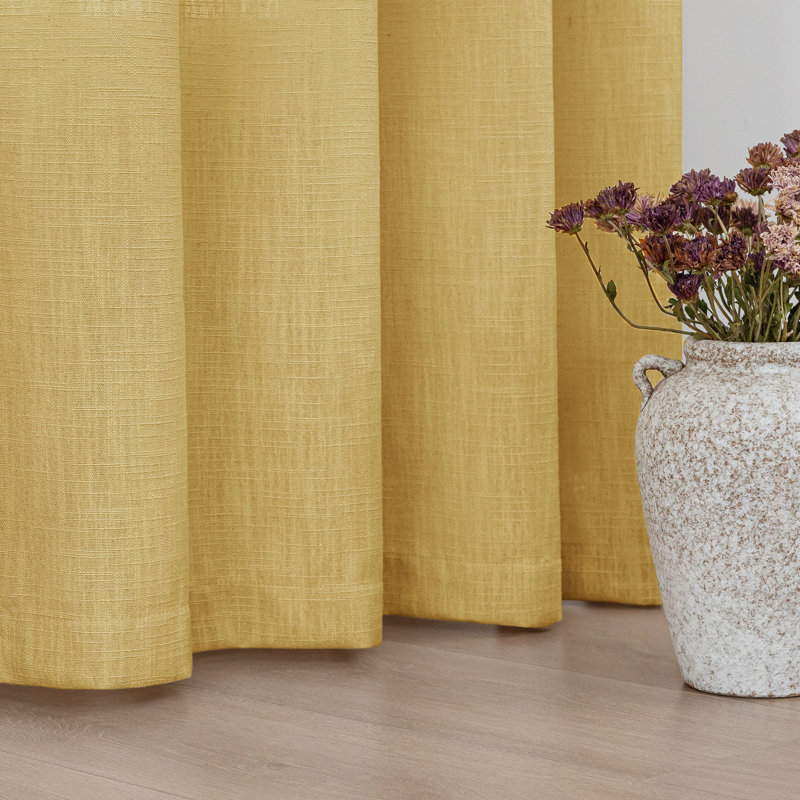 Kambi Linen Blend Semi-Sheer Curtain Panel Pair, 52" W x 108" L, Mustard