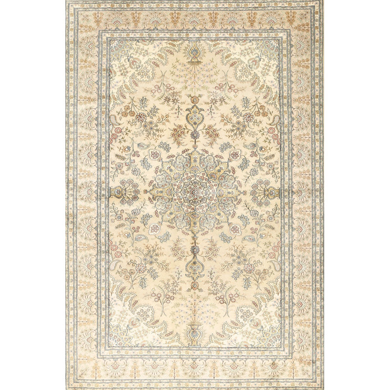 Tapis décoratif en laine beige de style oriental Roxana, Rond 8 pi
