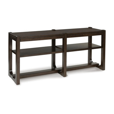 Kemu Sofa Console Table, 2 Adjustable Shelves, Dark Brown Wood 65 Inches