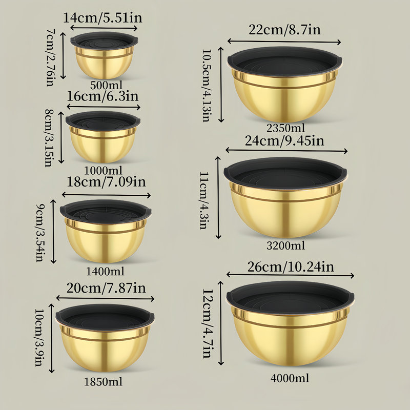 Stainless Steel Mixing Bowls with Lids, Nesting Salad Bowls for Baking Prepping(7pcs)