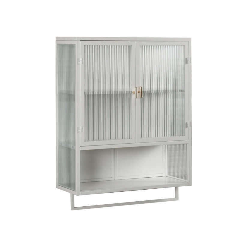 Armoire murale avec rangement fermé à deux niveaux, une tablette ouverte et un porte-serviettes, pour le vestibule, le salon, la salle à manger et la salle à manger