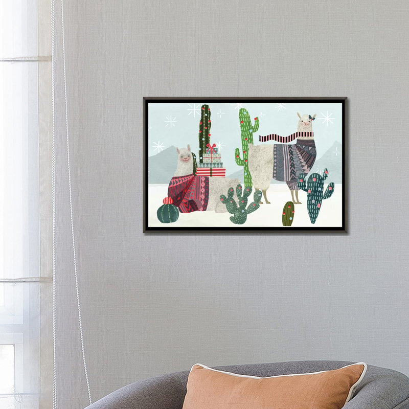 «Holiday Llama Collection A» par Victoria Borges - impression d'art graphique, H 18 po x l 26 po x P 1,5 po, Aucun mat