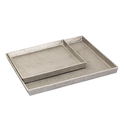 Plateau carré texturé en lin - ensemble de 2 nickel