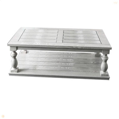 Rustic Style Antique White 1Pc COFFEE TABLE Open Bottom Shelf Plank Style Table Top Living Room Furniture