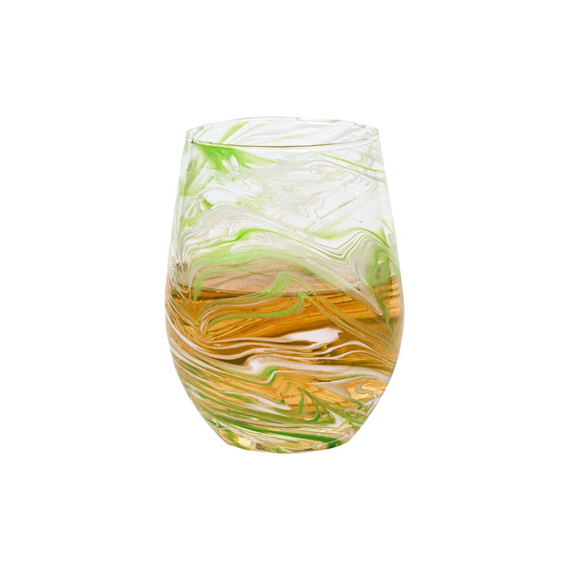 Puro Marbled Stemless Wine Glass, Green
