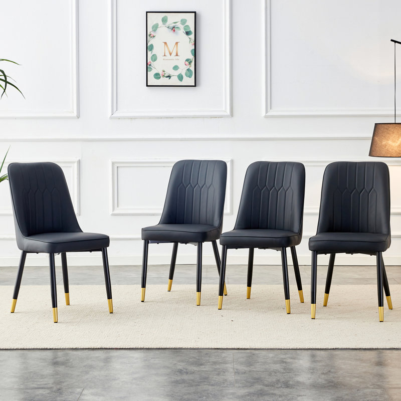 Chaises de salle à manger modernes, équipées de coussins de dossier en similicuir et de pieds en métal, 4, Noir