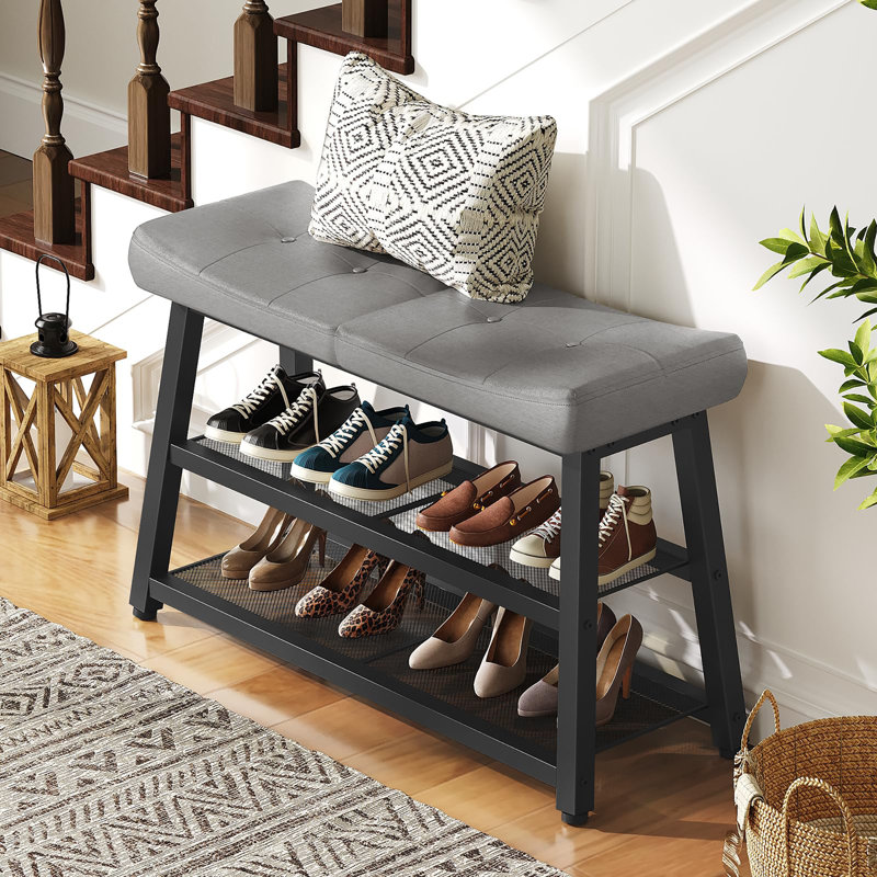 Banc de rangement à chaussures à 3 niveaux avec coussin, banc d'entrée pour couloir, vestibule et chambre à coucher