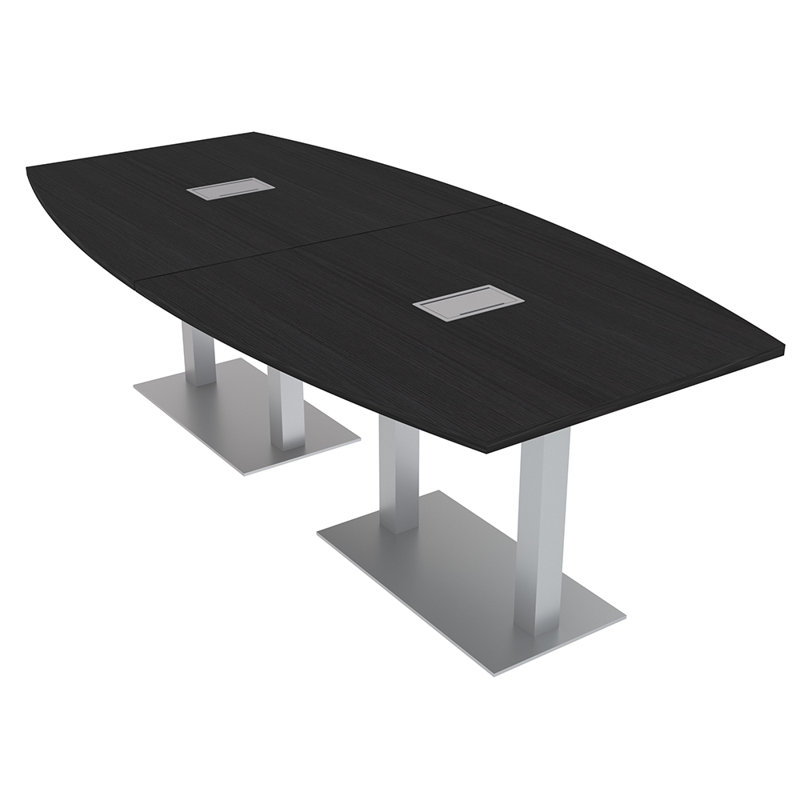 Table de conférence en forme de bateau avec base en métal double | Unité électrique, L 96 po x l 48 po, Cyprès noir