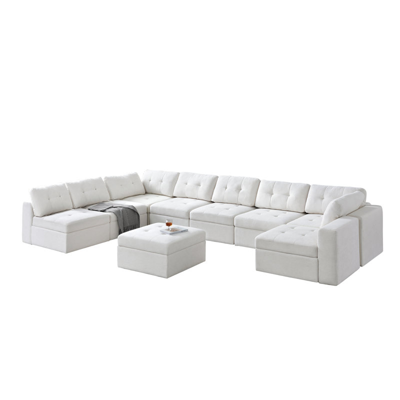 U Shaped Modular Sectional Sofa With Chaise, White Polyester