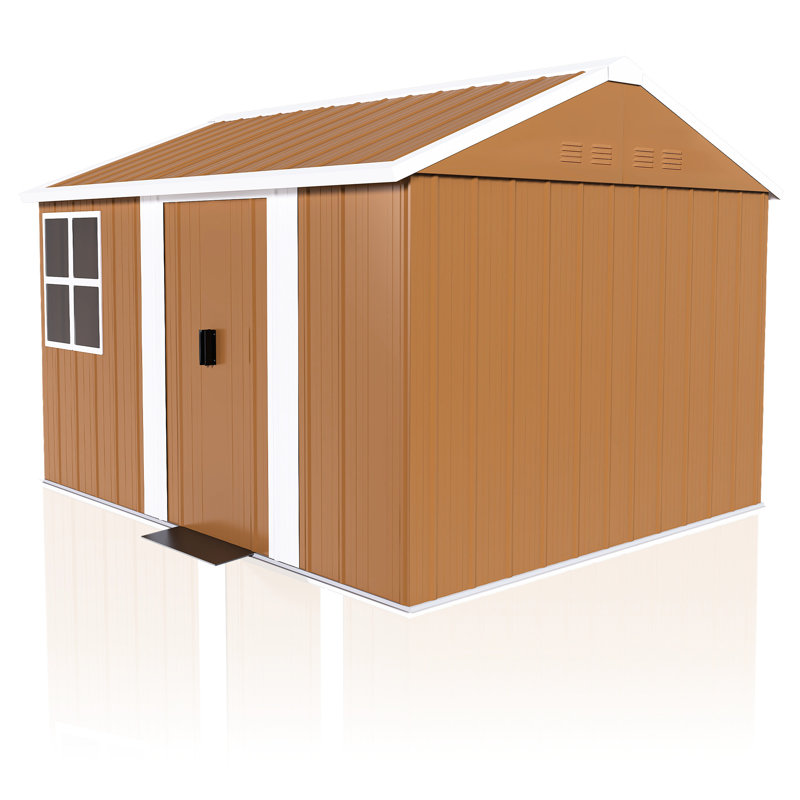8x10 Ft - Grade Galvanized Steel Storage Shed With Design, Lockable Door And Ventilation For Outdoor Equipment Tool Organization