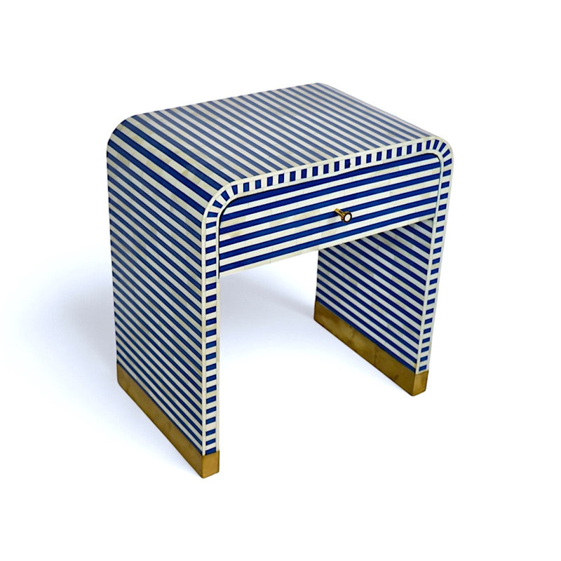 Bone Inlay Curved Bedside Table