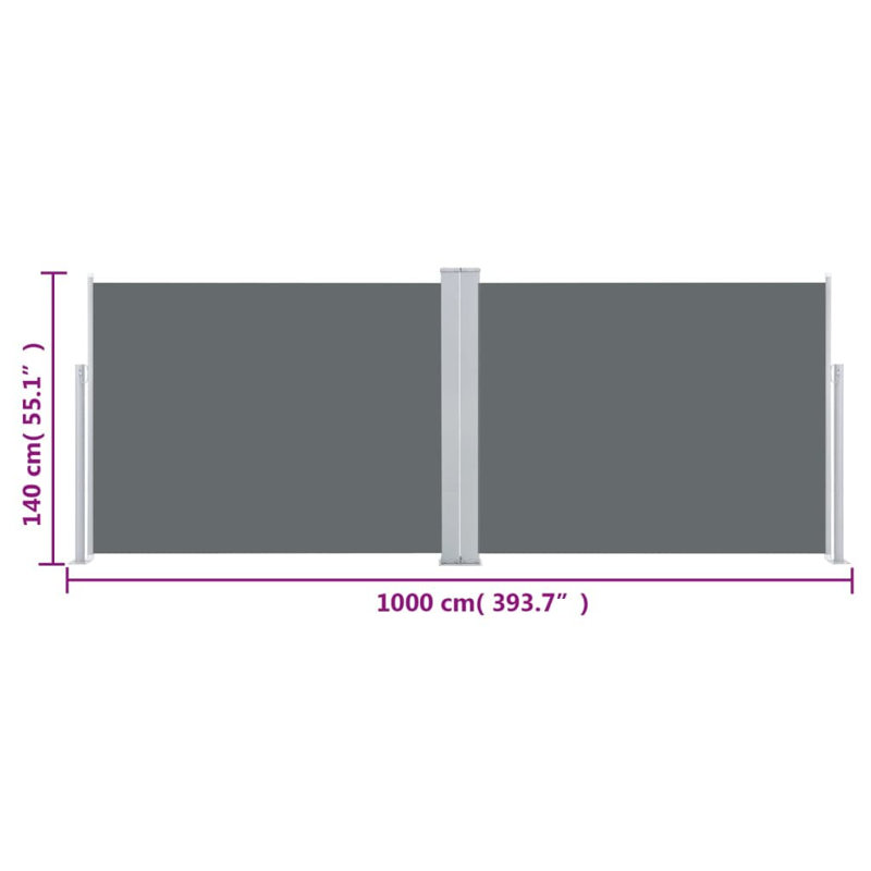 Paravent rétractable avec auvent pliant, Noir, H 55,1 po x l 393,7 po
