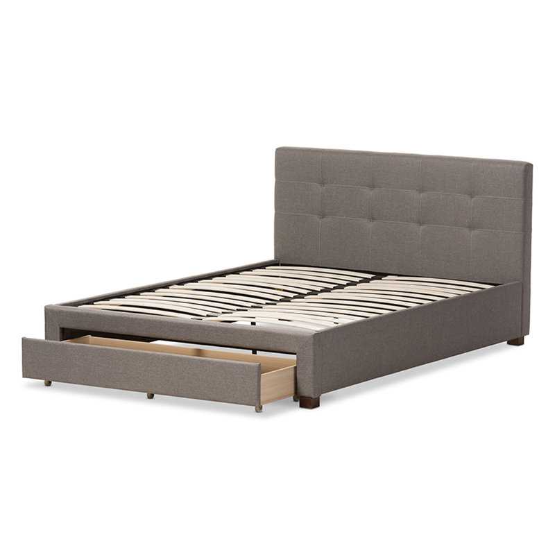 Lit plateforme tapissier avec rangement Rendova, Grand, Gris