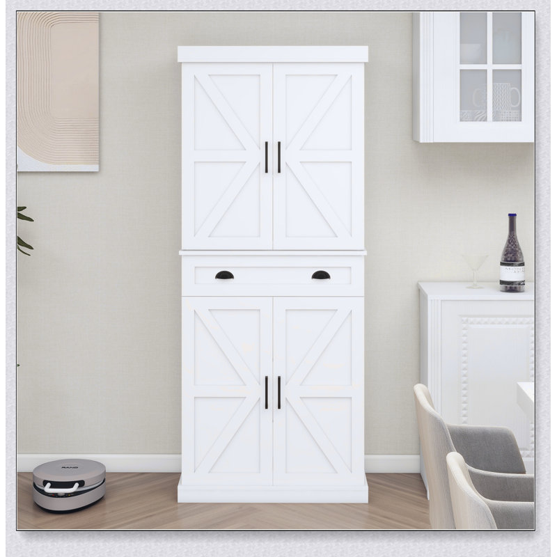 Armoire de rangement 71 po avec 4 portes (2 portes avec supports), 1 tiroir, 2 tablettes réglables