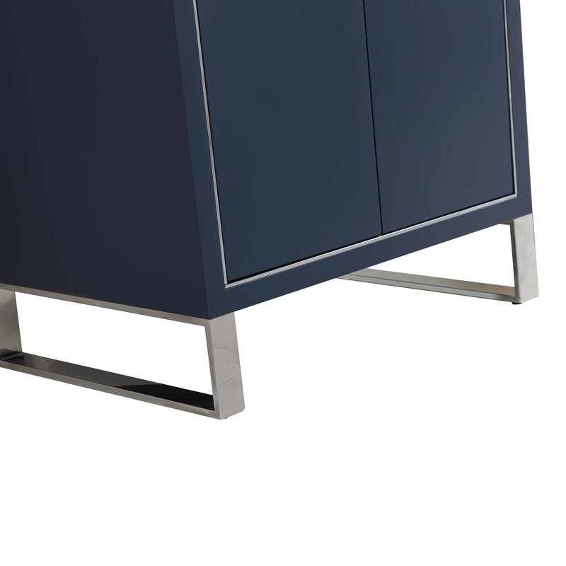 24'' Single Bathroom Vanity with Stone Top, Chrome, Navy Blue