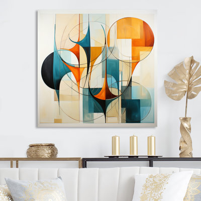Orange Blue Mid Century Harmony In Geometry I - Mid-Century Metal Wall Art Living Room
