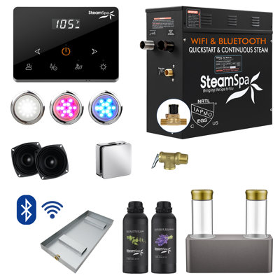 Black Series 9KW Steam Bath Generator With Wireless Remote, BLUETOOTH, WIFI, And Dual Aroma Pump In Polished Chrome