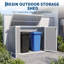 Abri de jardin horizontal en résine, armoire de rangement résistante aux intempéries avec double porte verrouillable et toit relevable hydraulique, rangement extérieur pour poubelles, outils de jardin, coussins de terrasse