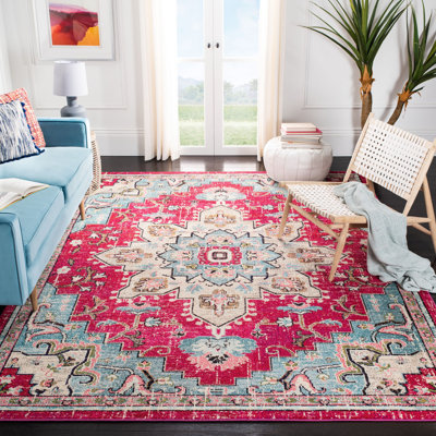 Felty Oriental Fuchsia / Blue Area Rug