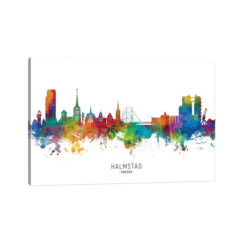 Halmstad Sweden Skyline by Michael Tompsett - 1 Piece Wrapped Canvas Wall Art, 30.48 cm H x 45.72 cm W