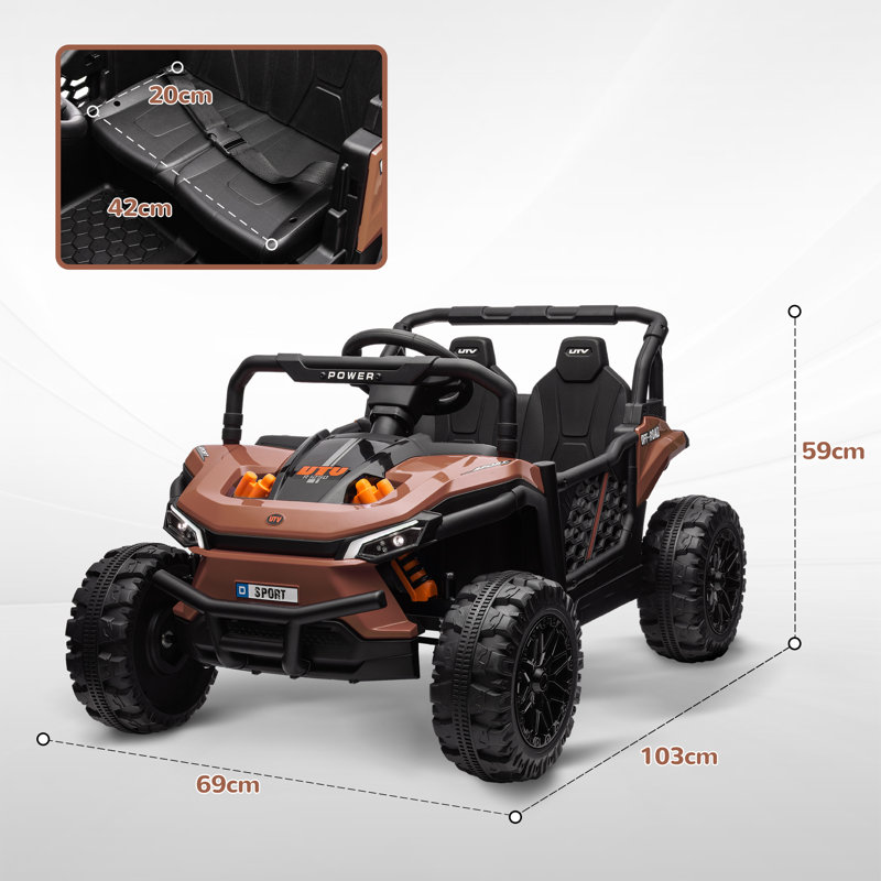 AIYAPLAY Kids Ride on Car, 12V Electric Truck w/ Horn, Lights, USB, Brown