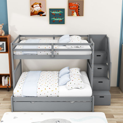 Lit superposé en bois à 4 tiroirs Dothan avec lit gigogne simple Dothan