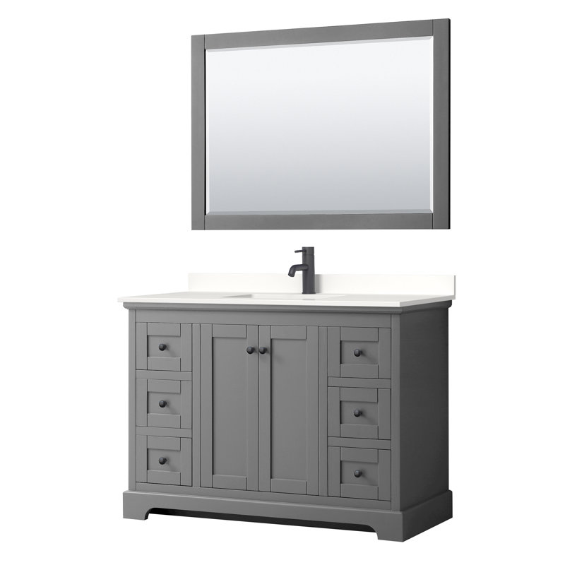 Avery 48'' Single Bathroom Vanity with Quartz Top, Dark Gray, Matte Black, White Quartz