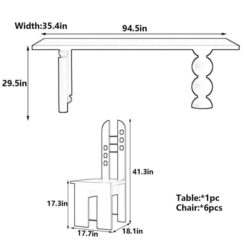 Table de salle à manger moderne noire avec boules géométriques, H 29,5 po x L 94,5 po x l 35,4 po