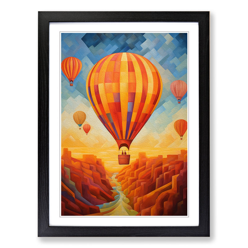 Hot Air Balloon Abstract No.2 - Single Picture Frame Print on Wood, 34cm H x 25cm W x 2cm D, Black Framed
