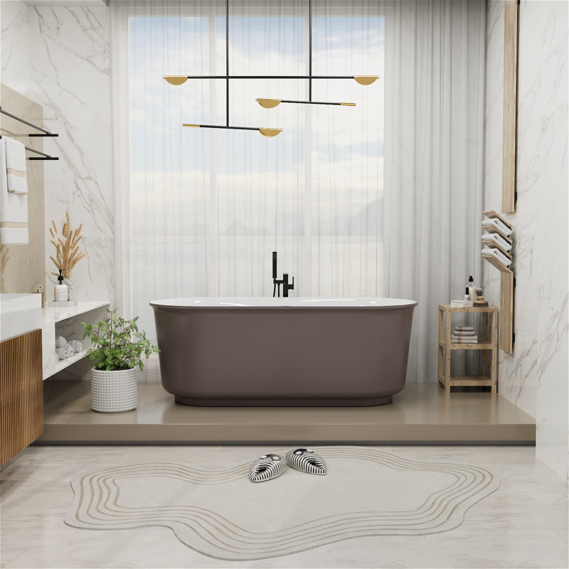 Baignoire de trempage autoportante en acrylique de couleur 59 po x 27,56 po, gris