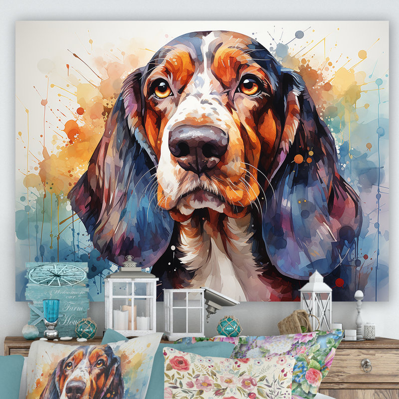 Chien basset hound beauté I, L 44 po x H 34 po x P 1,5 po, Toile tendue