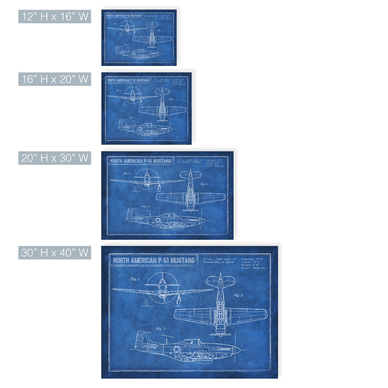 «American P-51 Blueprint» par Dorothea Taylor - impression sur toile tendue, H 30 po x l 40 po x P 1,5 po
