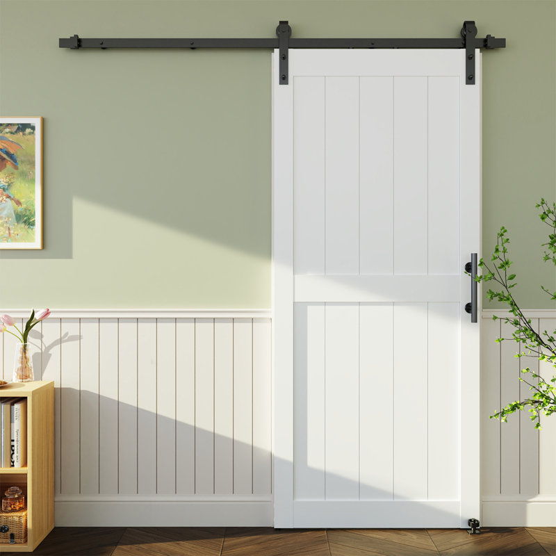 30 X 84 MDF White H-Shape Latticework Barn Door With Full Set Hardware (Includes Complete Slide Kit And Door Handle)