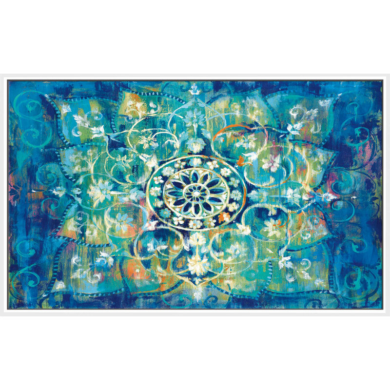 Mandala In Blue I Bright - Print on Canvas, 21.5" H x 33.5" W x 2" D, White Floater Frame