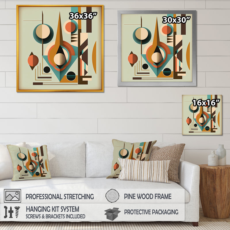 «Midcentury Minimal Geometric In Retro Colors», reproduction d'art sur toile Lotus, H 16 po x l 16 po x P 1 po