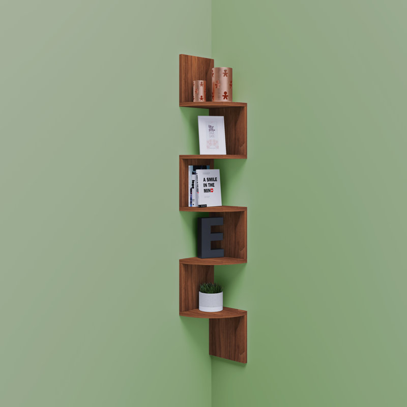 Seroud 123cm H x 19cm W Floating Bookcase, Walnut core