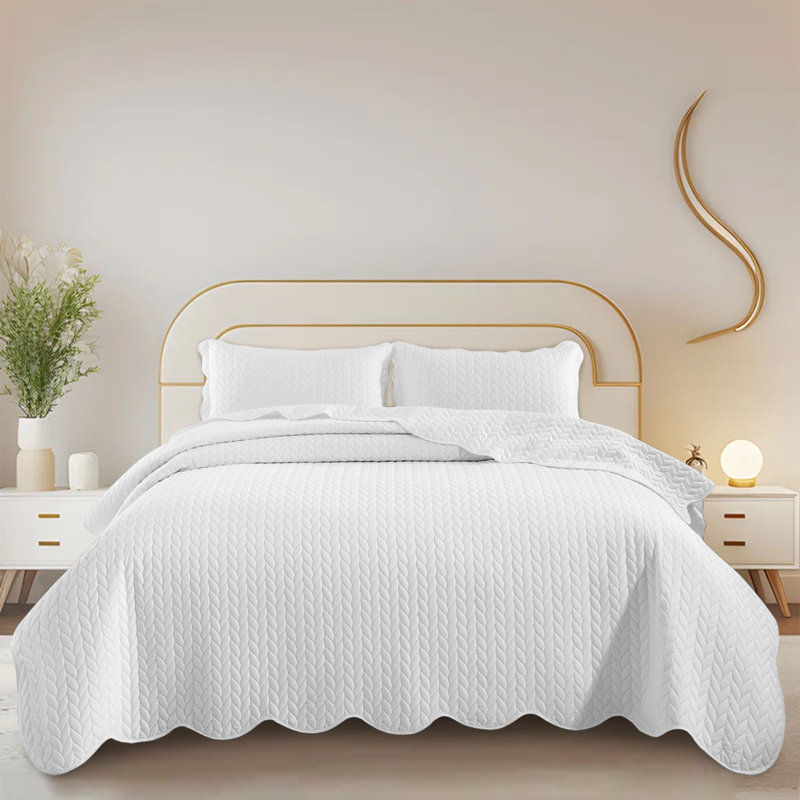 Ensemble de couvre-lit matelassé embossé - Couvre-lit en microfibre ultra doux avec taies décoratives, literie de style hôtel pour les lits hauts