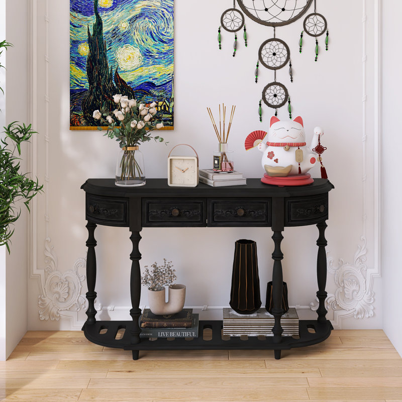 Console 52,00 po avec 4 tiroirs et tablette, Noir