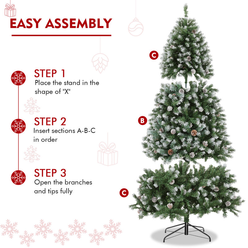 6 pi Arbre de Noël floqué avec pommes de pin