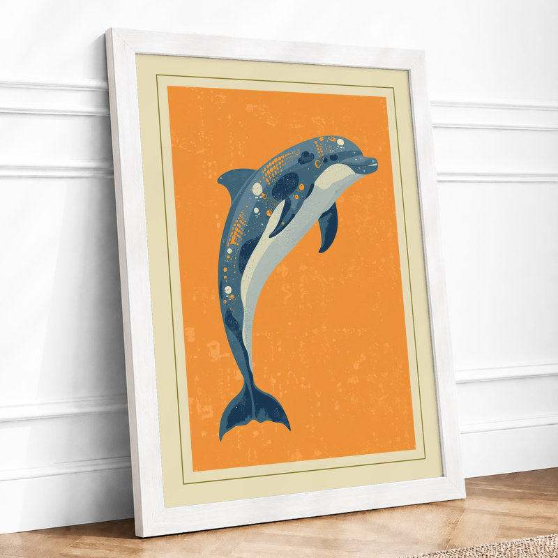 Leaping Dolphin Coastal - Framed Print, A4 - 29.7 x 21.0 cm, White