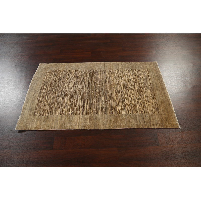 Tapis beige noué à la main de conception unique 3 pi 5 po x 5 pi 2 po