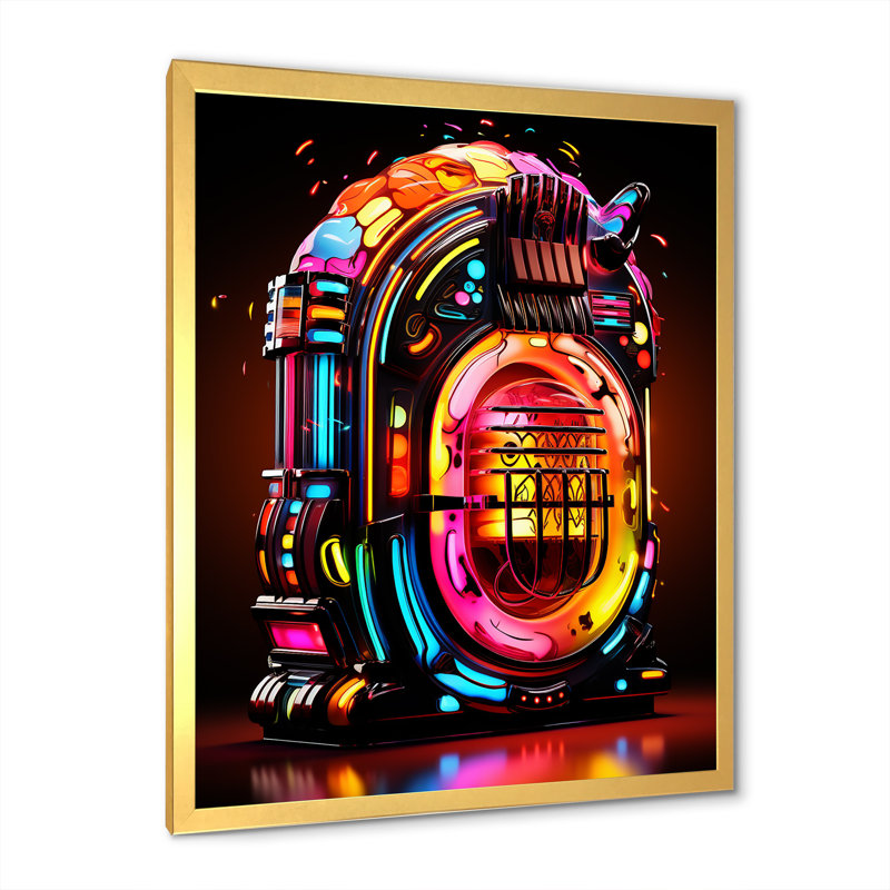Jukebox Machine Neon Grooves 1 - Jukeboxes, art mural, H 40 po x l 30 po x P 1,5 po, Cadre photo doré simple