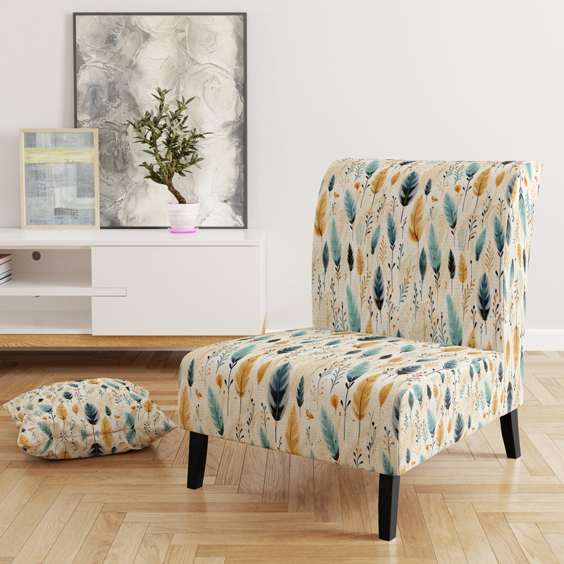 Minimalisme avec motif de fougères beige - Fauteuil de chambre rembourré de style campagnard, fauteuil d'appoint beige