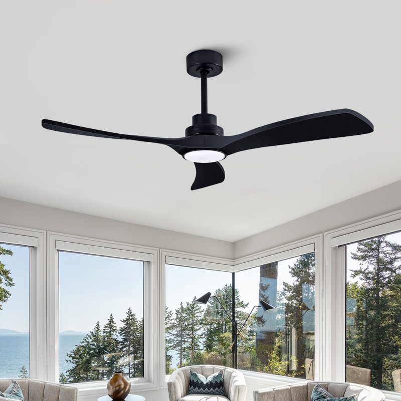 Ventilateur de plafond 52 po avec lumière - pales en bois de sycomore massif, télécommande, DEL à intensité variable 3CCT, moteur réversible à 6 vitesses, minuterie pour le salon, la chambre à coucher et le patio