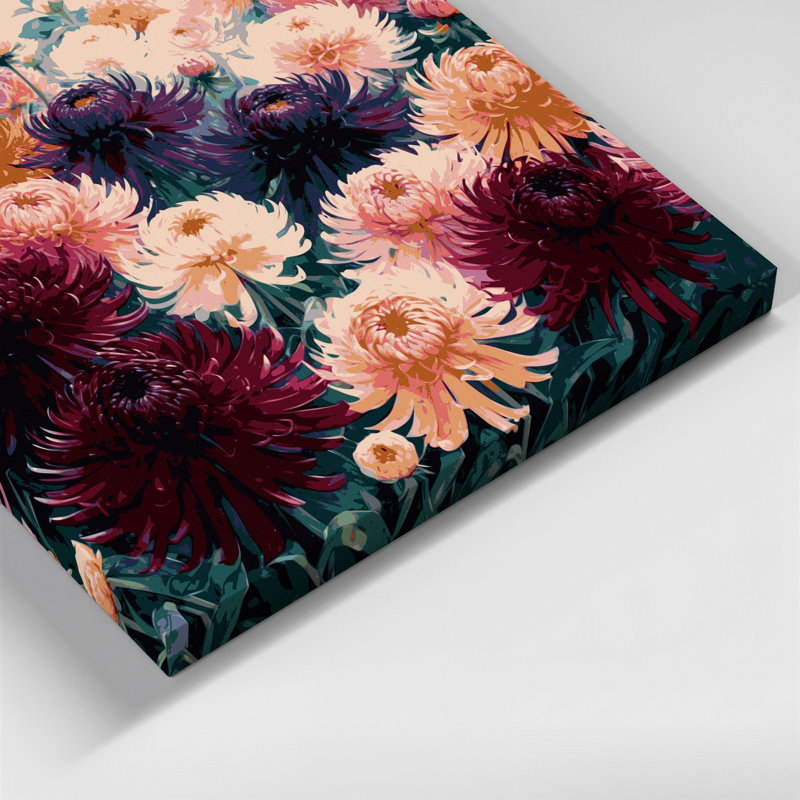 «Botanical Chrysanthemums», art mural sur toile brune, H 20 po x l 30 po