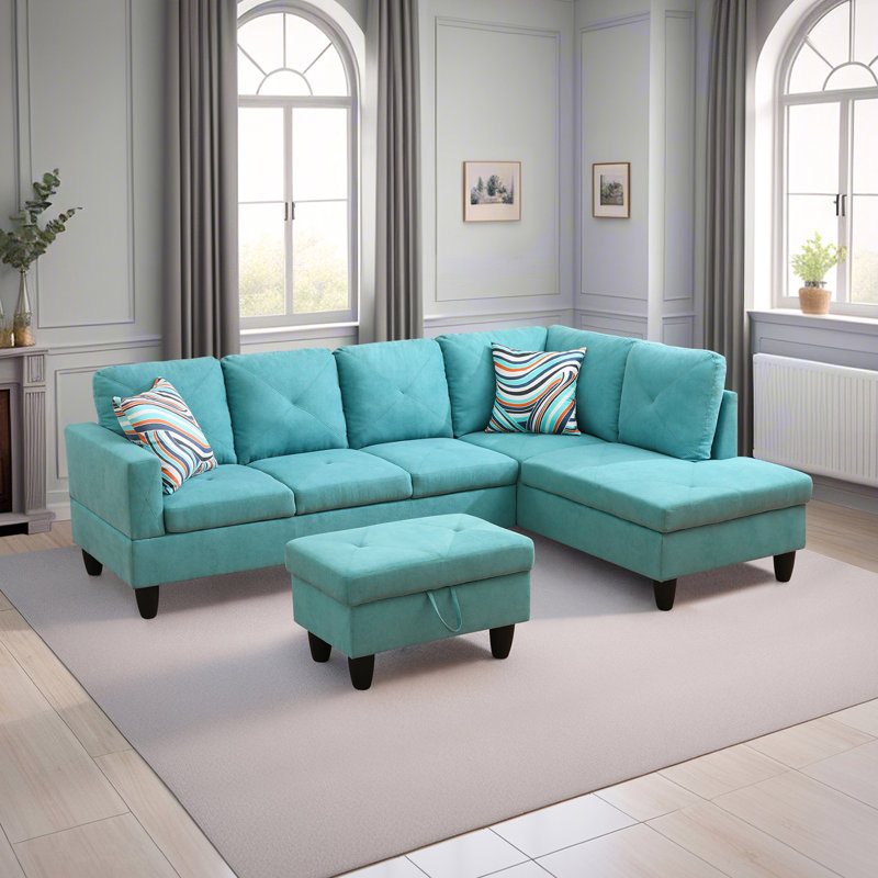 Velvet L-Shaped Sectional Right Hand Facing, Teal
