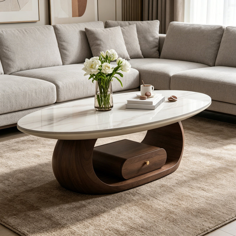 Table basse avec rangement Modern Rock, H 15,74 po x l 51,18 po x P 27,55 po, Gris / brun noisette